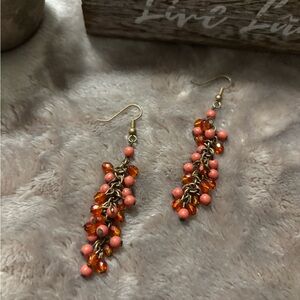 Earrings Women’s Elegant Coral and Orange Cluster Beaded Dangle Earrings
